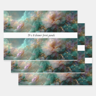 Decoupage Drawer Front Soft Petals Teals Gold Wrapping Paper Sheet