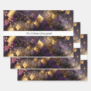 Decoupage Drawer Panel Diamond Motifs Purple Gold  Wrapping Paper Sheet