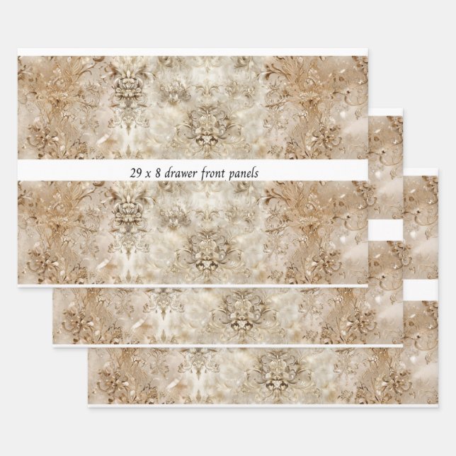 Decoupage Drawer Panel Motif Beige Design  Wrapping Paper Sheet (Set)
