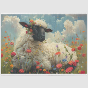 Decoupage Easter Flowers Black Faced Sheep Field Tissue Paper