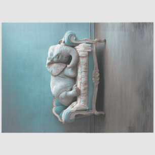 Decoupage Elephant Lying on Vintage Sofa in Teals Tissue Paper