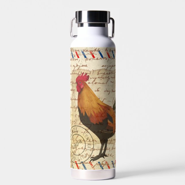 Découpage Ephemera coq grange ferme eau bouteille (Avant)