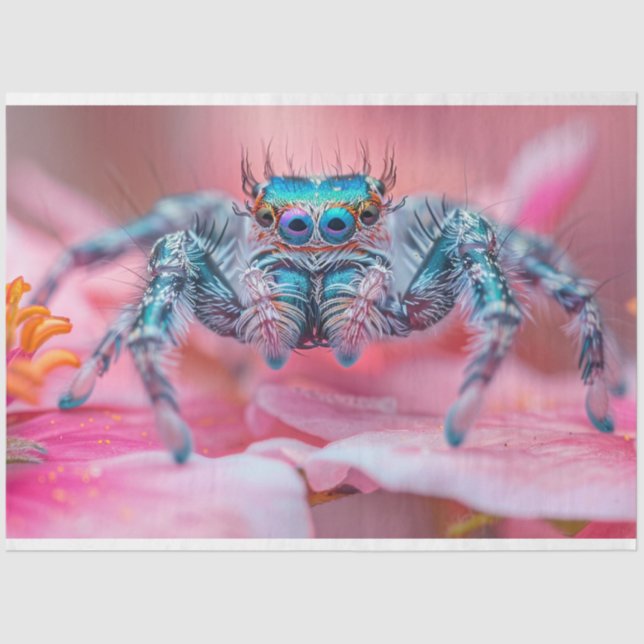 Decoupage Exotic Vibrant Coloured Blue Spider  Tissue Paper (Front)