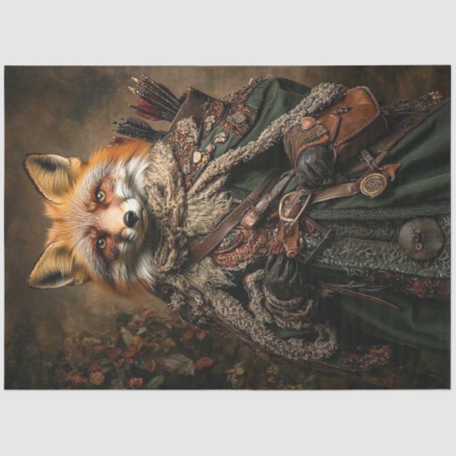 Decoupage Fantasy Fox Medieval Style Attire Tissue Paper (Front)