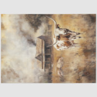 Decoupage Farm Longhorn Field Country Roads