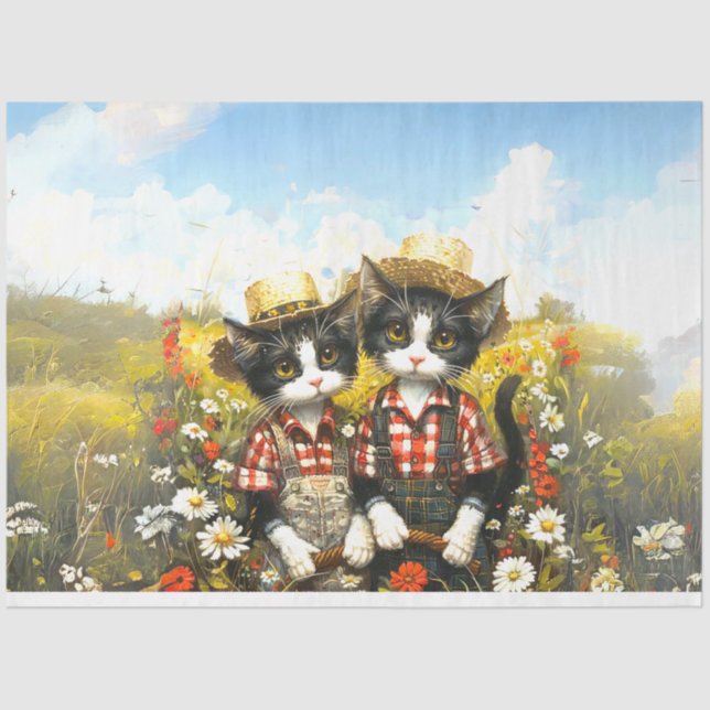 Decoupage Farming Cats Harvest and Tiller  Tissue Paper (Front)