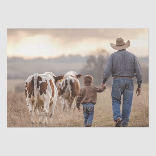 Decoupage Father Son Hand N Hand Cattle Farm  Tissue Paper (Front)