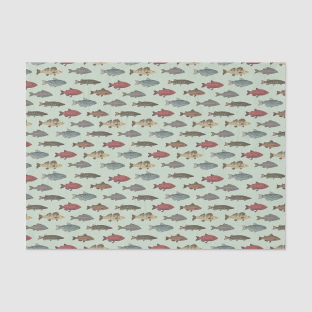 Decoupage Fish Fishing Green Birthday Party Tissue Paper (Front)