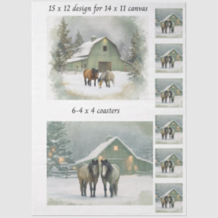 Decoupage Fits 11x14 Canvas Winter Horse Scene  Tissue Paper