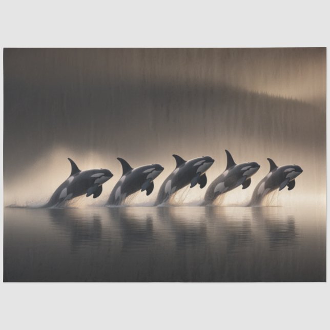 Decoupage Five Orcas Synchronized Display Ocean Tissue Paper (Front)