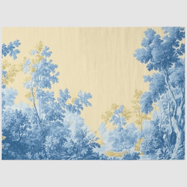 Decoupage Floral Design French Blue Yellow Palette Tissue Paper (Front)