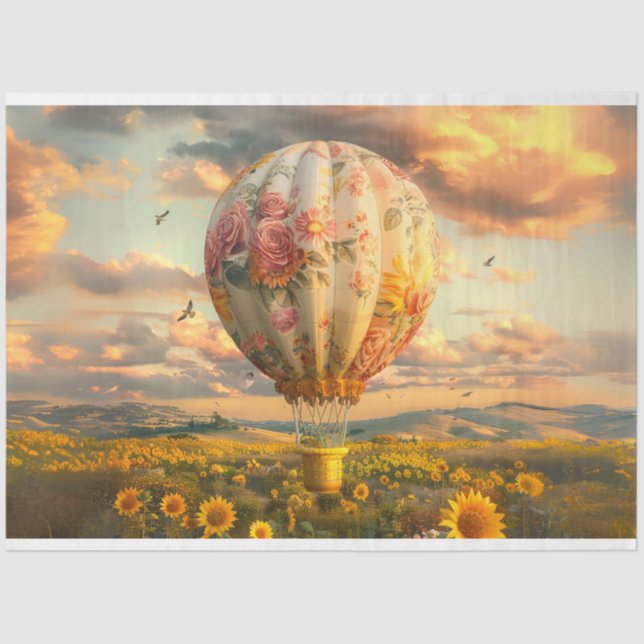 Decoupage Floral Sunflower Hot Air Balloon Ride  Tissue Paper (Front)