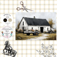 Decoupage Floral Wagon and White Barn 