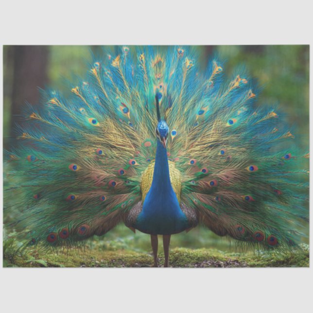 Decoupage Forestry Regal Peacock  Tissue Paper (Front)
