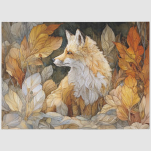 Decoupage Fox with Autumn Leaves Art Nouveau Tissue Paper