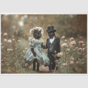 Decoupage French Cats in a Field of Flowers Tissue Paper