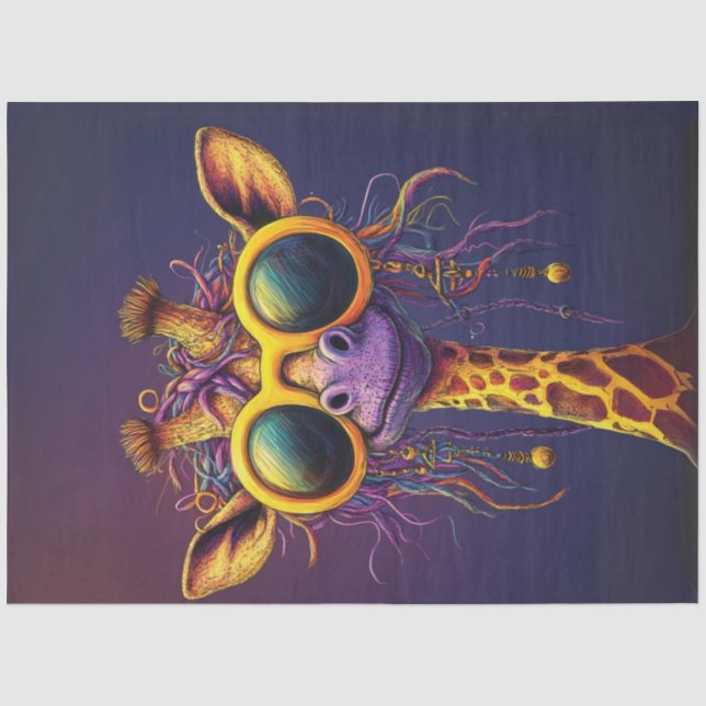 Decoupage Funky Giraffe Yellow Sunglasses A Diva  Tissue Paper (Front)