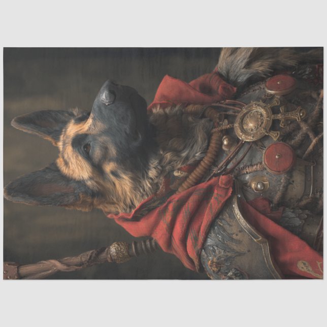 Decoupage German Shepard Steampunk Bronze Armour Tissue Paper (Front)
