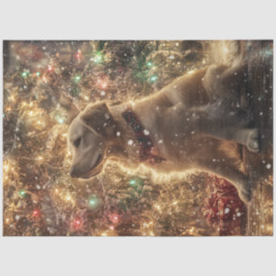 Decoupage Gold Retriever Christmas Tree Lights Tissue Paper