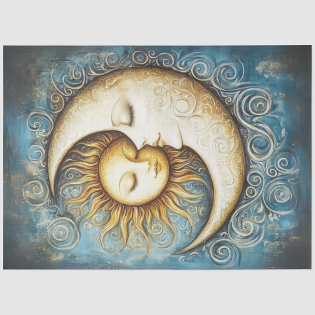 Decoupage Golden Celestial Crescent Moon  Tissue Paper (Front)