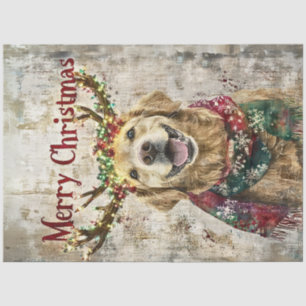 Decoupage Golden Retriever Antlers Scarf Snowflake Tissue Paper