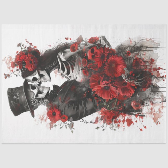 Decoupage Gothic Elegance of Skeleton Wedding  Tissue Paper (Front)