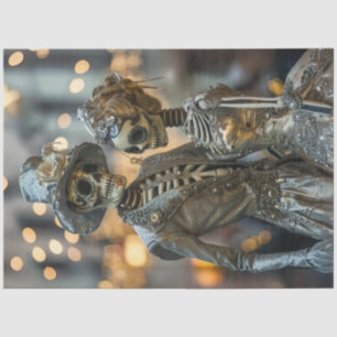 Decoupage Gothic Elegant Skeleton Couple Silver Tissue Paper