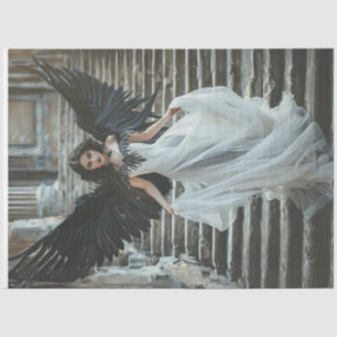 Decoupage Gothic Good Angel White Dress Black Wing Tissue Paper
