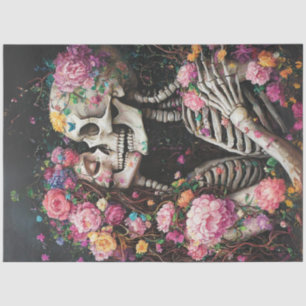 Decoupage Gothic Skeleton Adorned with Flowers  Tissue Paper