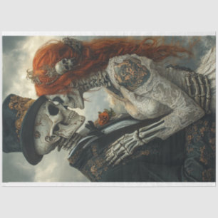 Decoupage Gothic Skeleton Couple Proposal  Tissue Paper