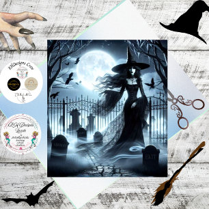Decoupage Gothic Witch Graveyard Artwork  Tissue Paper