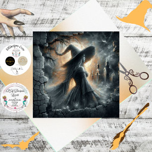 Decoupage Gothic Witch Moonlight Forest Scene Tissue Paper
