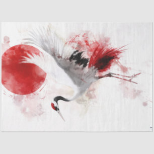 Decoupage Graceful Crane Red Sun Watercolor Tissue Paper