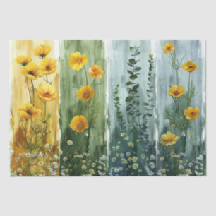 Decoupage Green Yellow Blue Hues of Flowers  Tissue Paper