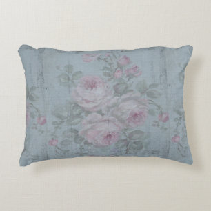Decoupage,grey teal, floral,shabby chic,country Ru Accent Pillow