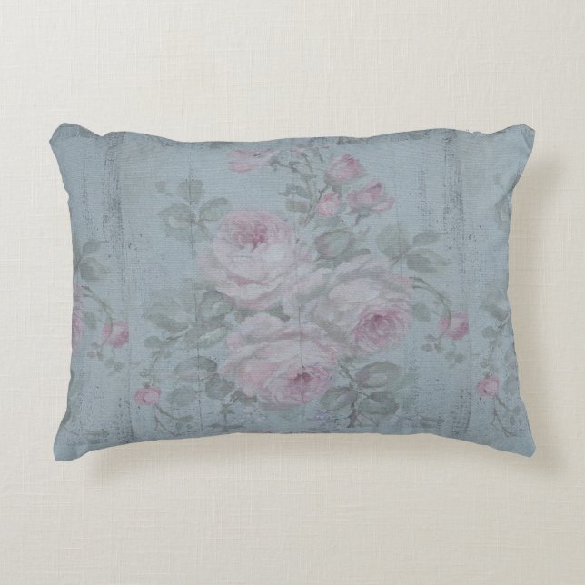 Decoupage,grey teal, floral,shabby chic,country Ru Accent Pillow (Front)