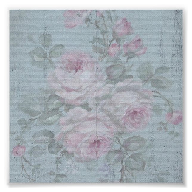 Decoupage,grey teal, floral,shabby chic,country Ru Photo Print (Front)