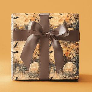 Decoupage Halloween Autumn Bat Moon Wrapping Paper