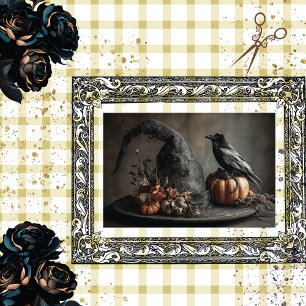 Decoupage Halloween Crow on Witches Hat  Tissue Paper