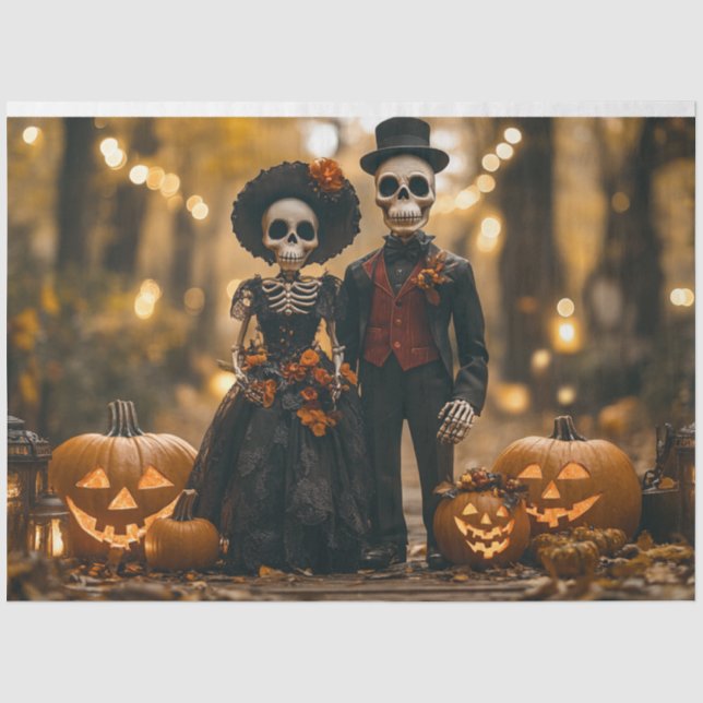 Decoupage Halloween Skeleton Couple  Tissue Paper (Front)