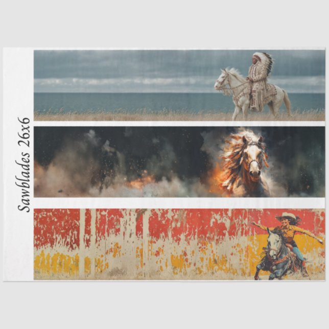 Decoupage Hand Saw Art Western 26x6" Designs  Tissue Paper (Front)