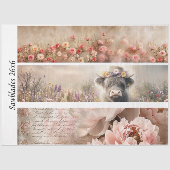 Decoupage Handsaw Design Rose, Peony, Cow Tissue Paper (Front)