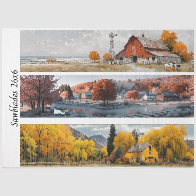 Decoupage Handsaw Designs Red Barn, Yellow Barn,  Tissue Paper (Front)