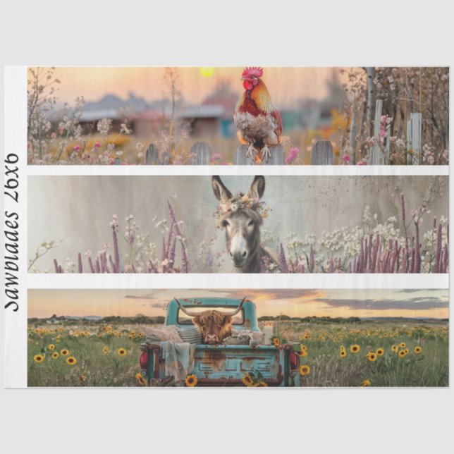 Decoupage Handsaw Designs Rooster Donkey Truck  Tissue Paper (Front)