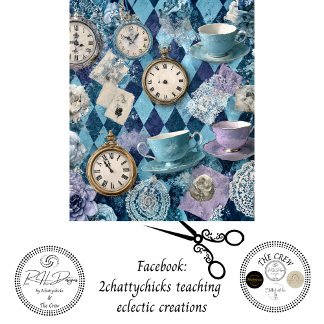 Decoupage Harlequin Tea Time Clocks Teacups  Tissue Paper
