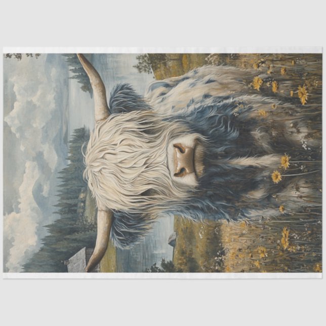 Decoupage Highland Cow Countryside  Tissue Paper (Front)