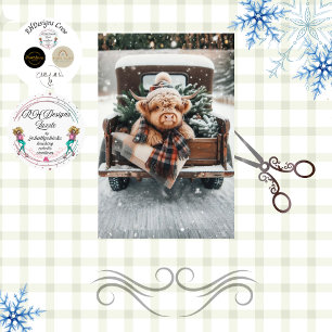 Decoupage Highland Cow Plaid Pinecones Winter  Tissue Paper