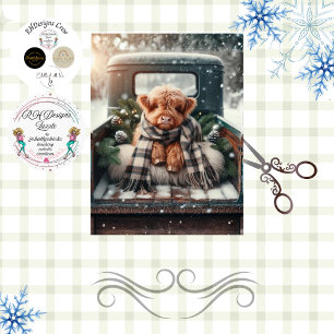Decoupage Highland Cow Winter Scene Vintage Truck Tissue Paper