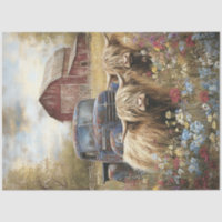 Decoupage Highland Cows Countryside Red Barn