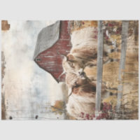 Decoupage Highland Cows Sage Grass Red Barn 